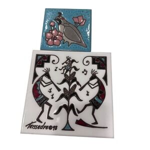 2 Teissedre Designs Kokopelli & Quail Tile Trivet‎ Handcrafted  4x4 6x6
Vintage